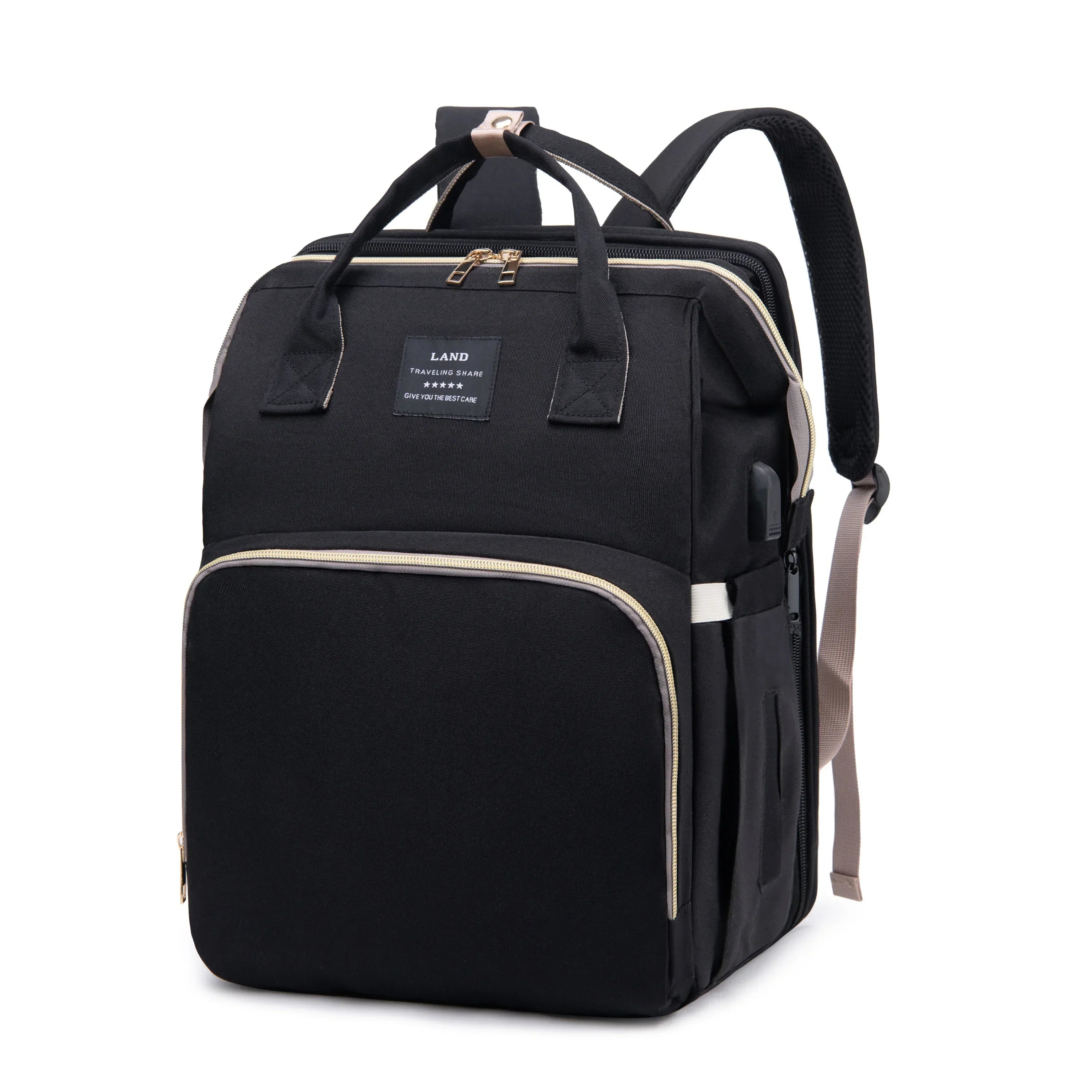 Unisex-Windelrucksack mit klappbarem Kinderbett und USB-Anschluss