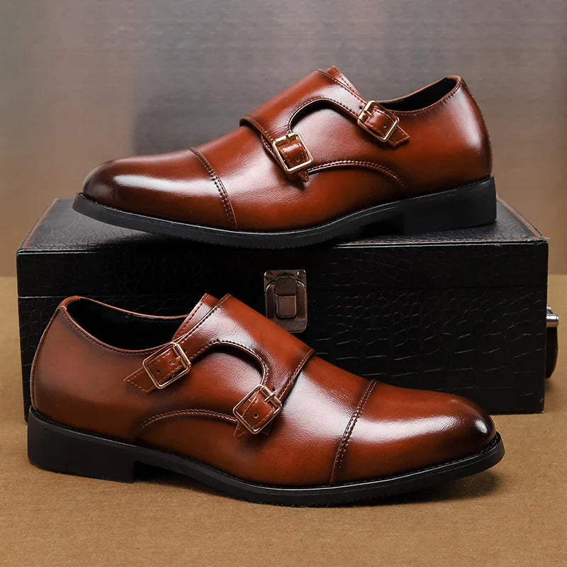 Herren-Lederhalbschuhe mit doppeltem Mönchsriemen-Design