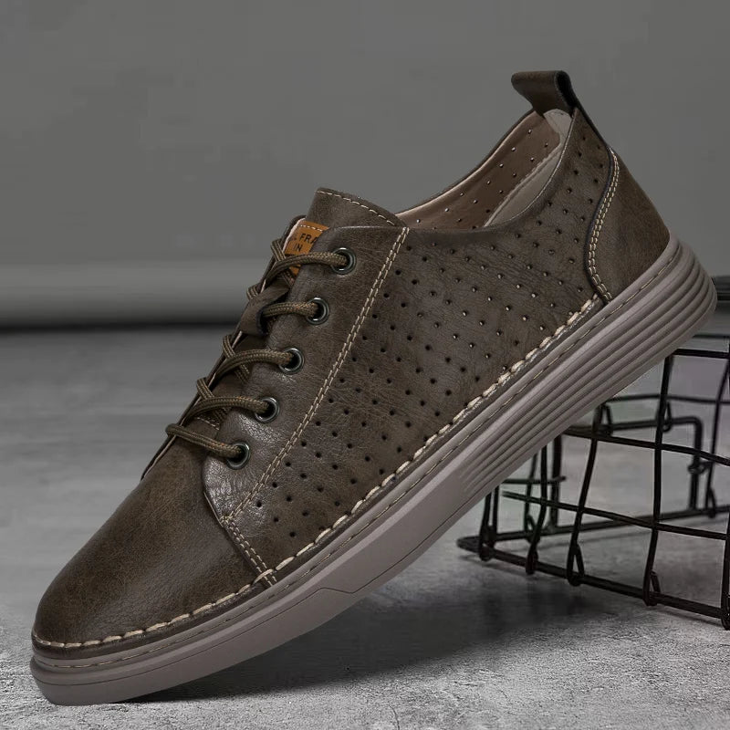 Herren-Leder-Oxford-Schuhe mit perforiertem Obermaterial und Schnürsenkeln