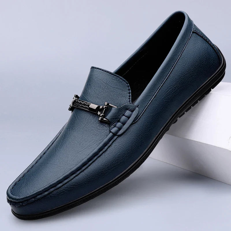 Herren Slipper aus echtem Leder mit metallischem Seildetail