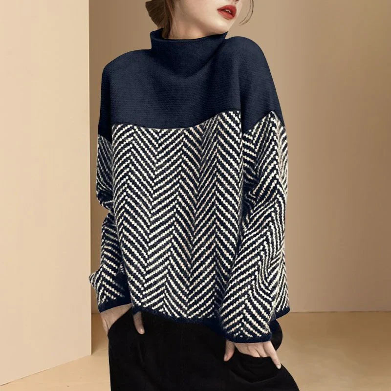 Livia - Pullover mit fischgrätenmuster und hohem kragen