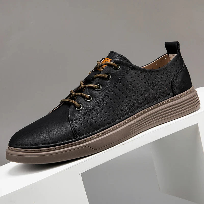 Herren-Leder-Oxford-Schuhe mit perforiertem Obermaterial und Schnürsenkeln