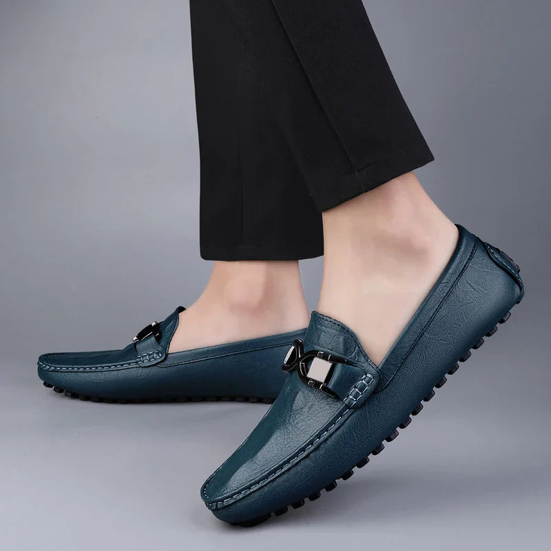 Herren-Lederhalbschuhe mit Schnalle und Gummi-Fahrsohle