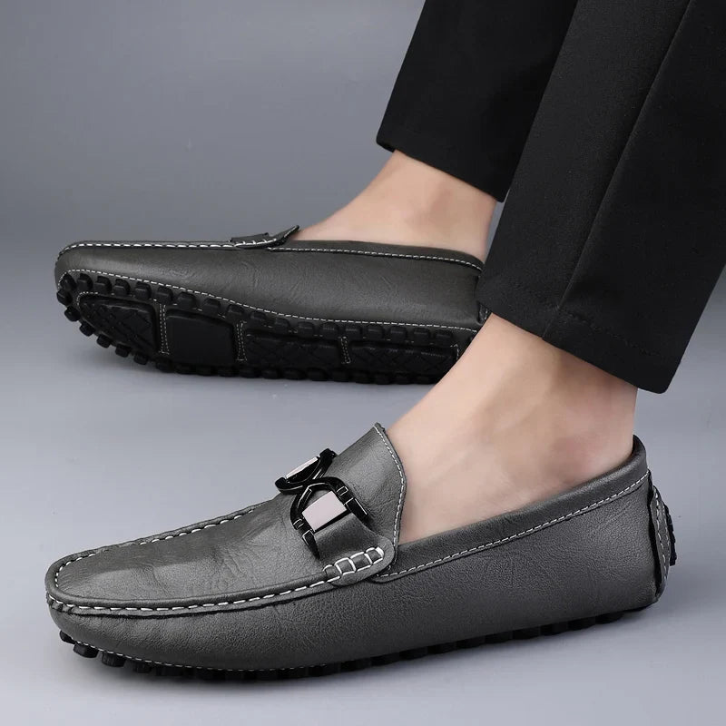 Herren-Lederhalbschuhe mit Schnalle und Gummi-Fahrsohle