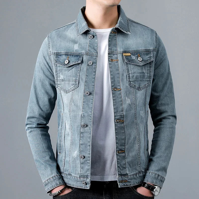 Herren-Jeansjacke mit Vintage-Waschung und Knopfleiste vorne