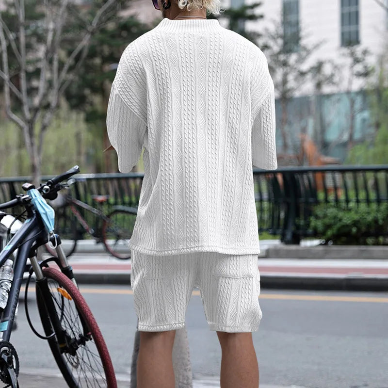 Herren-Sommer-Lounge-Set mit Jacquard-Oberteil und Shorts