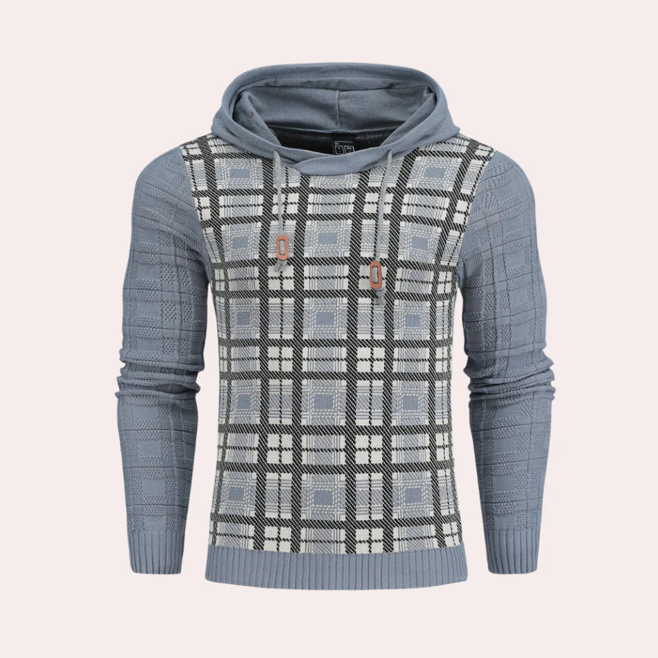 Johan - Karierter herrenpullover mit verstellbarer kapuze