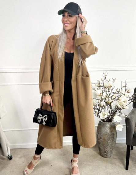 Alejandra - Übergroßer mantel mit klaren nähten und taschen