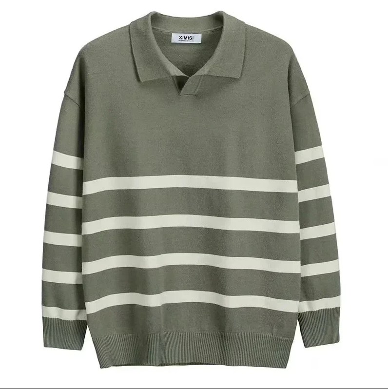 Jesse - Gestreifter strickpullover mit kragen für herren