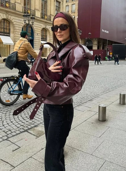 Alison - Kurze herbst-winterjacke aus leder für damen