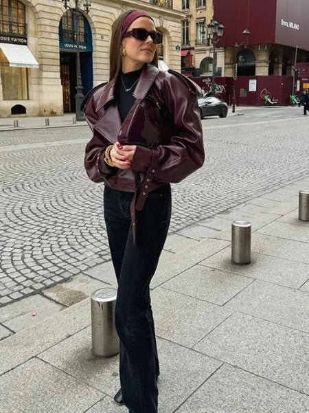 Alison - Kurze herbst-winterjacke aus leder für damen