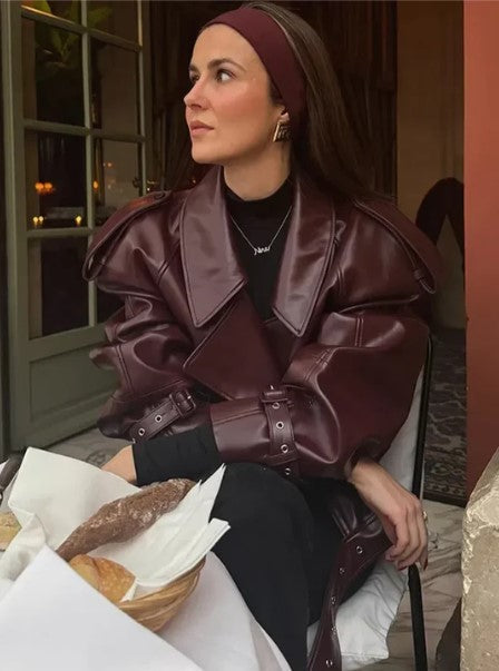 Alison - Kurze herbst-winterjacke aus leder für damen