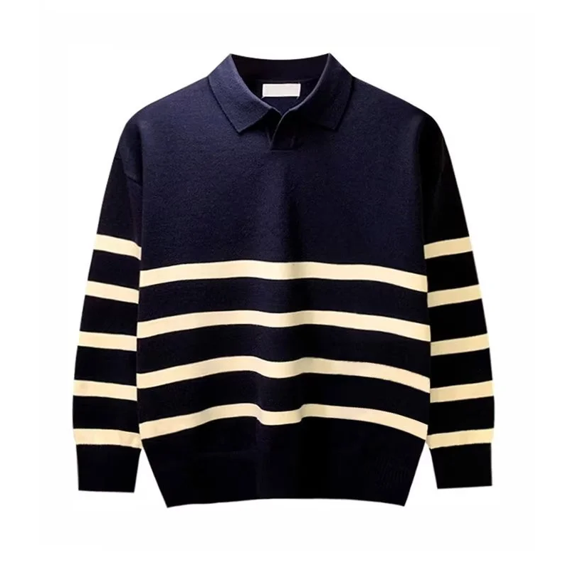 Jesse - Gestreifter strickpullover mit kragen für herren