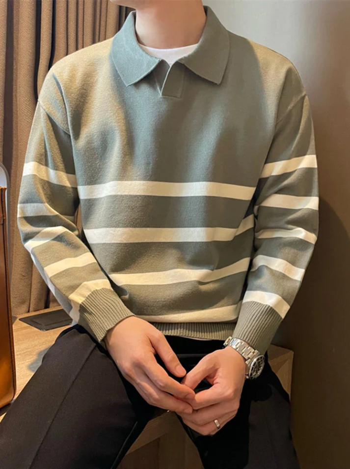 Jesse - Gestreifter strickpullover mit kragen für herren