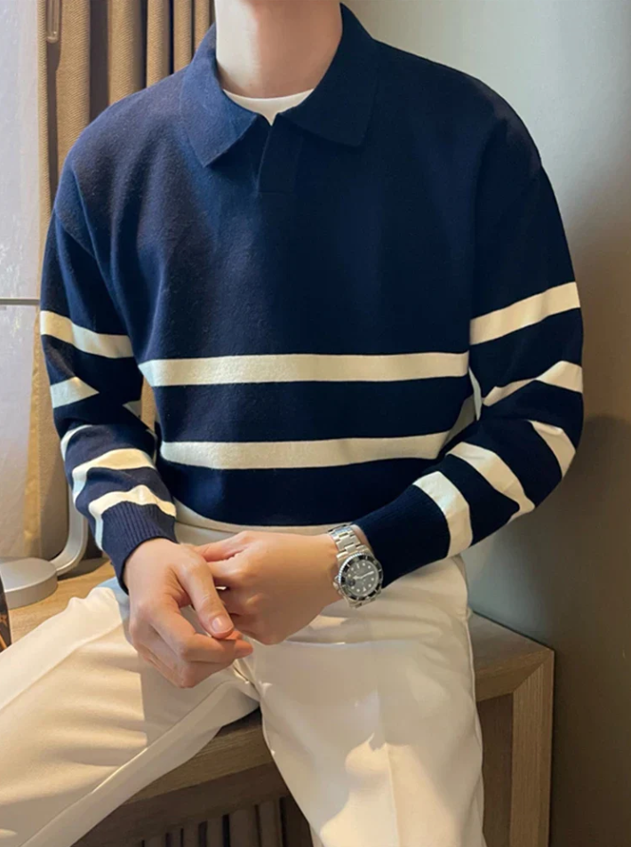 Jesse - Gestreifter strickpullover mit kragen für herren