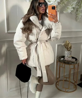 Louisa - Luxuriöse Wickel-Pufferjacke Für Damen Mit Taillengürtel