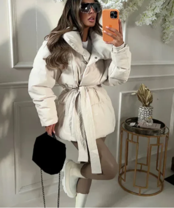 Louisa - Luxuriöse Wickel-Pufferjacke Für Damen Mit Taillengürtel