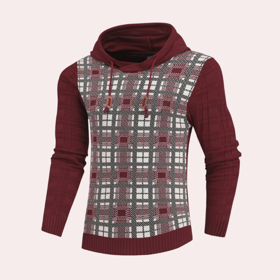 Johan - Karierter herrenpullover mit verstellbarer kapuze
