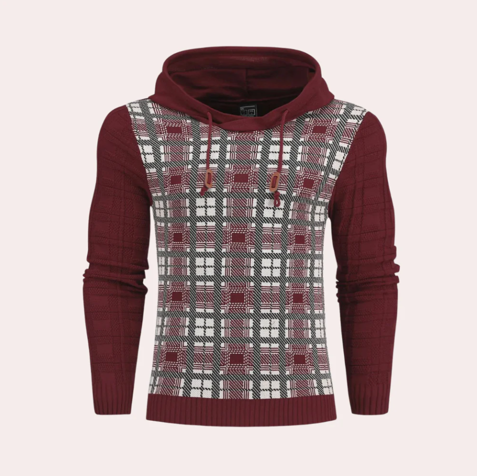 Johan - Karierter herrenpullover mit verstellbarer kapuze