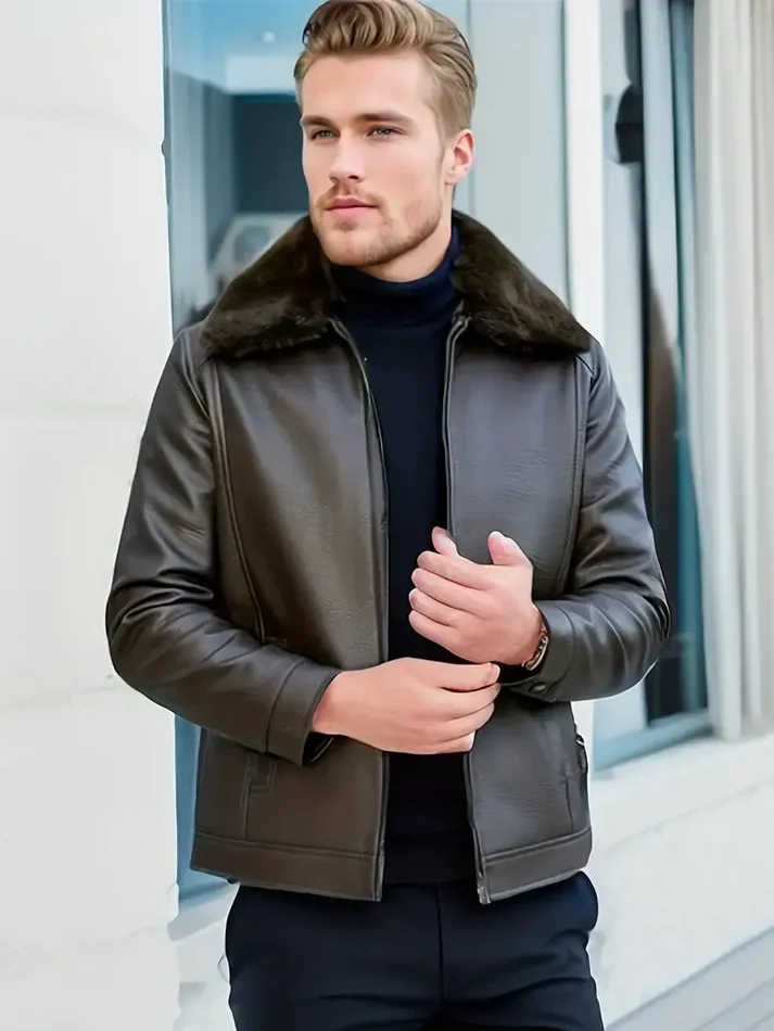 Jonas - Stylische Lederjacke Für Herren In Unifarbe