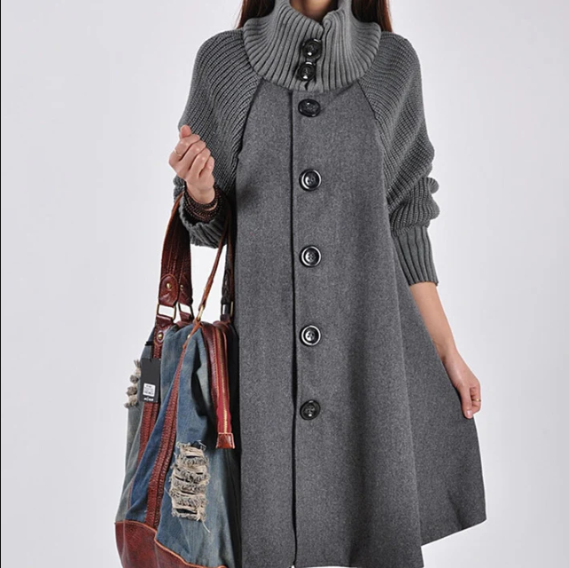 Nylah - Wintermantel mit knopfverschluss und rollkragenpullover