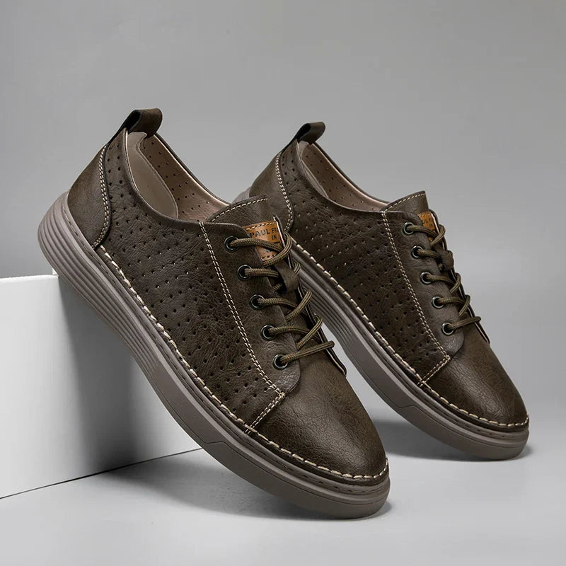Herren-Leder-Oxford-Schuhe mit perforiertem Obermaterial und Schnürsenkeln