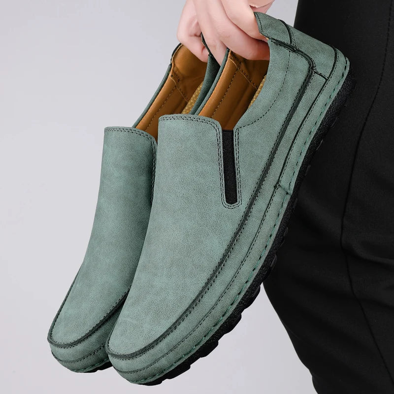 Herren-Leder-Slipper mit Gummisohle und Fußgewölbestütze