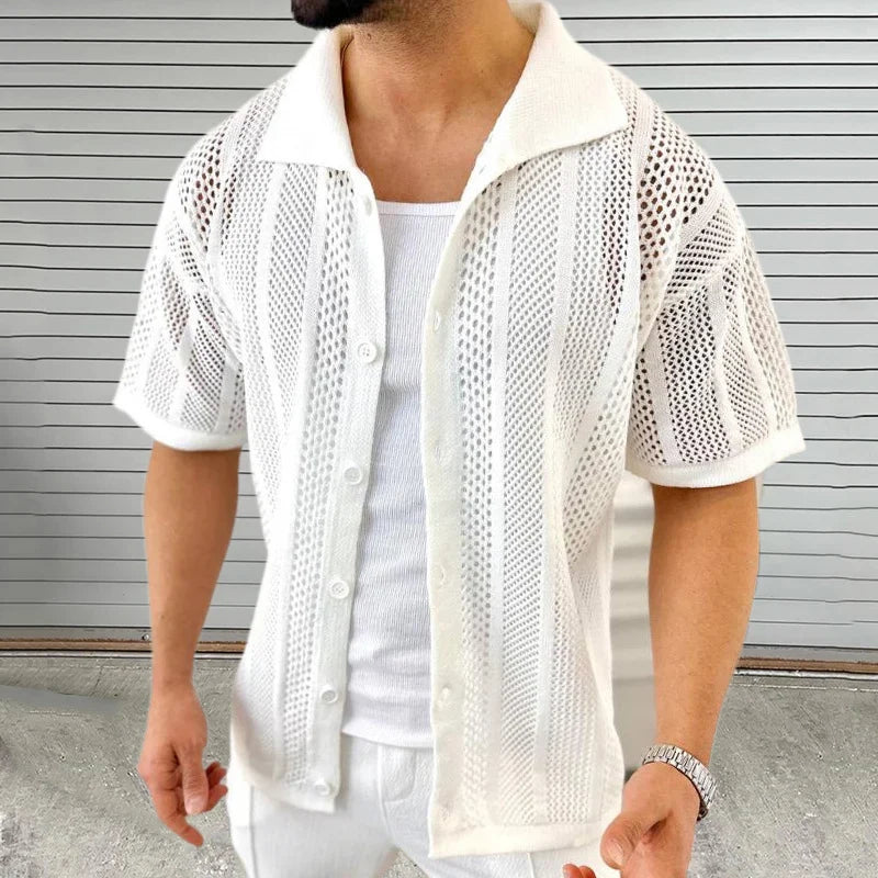 Herren-Kurzarm-Strickhemd mit Knopfleiste