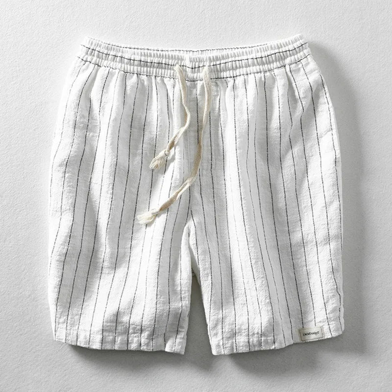 Herren-Shorts aus Baumwoll-Leinen mit Kordelzug und Nadelstreifen