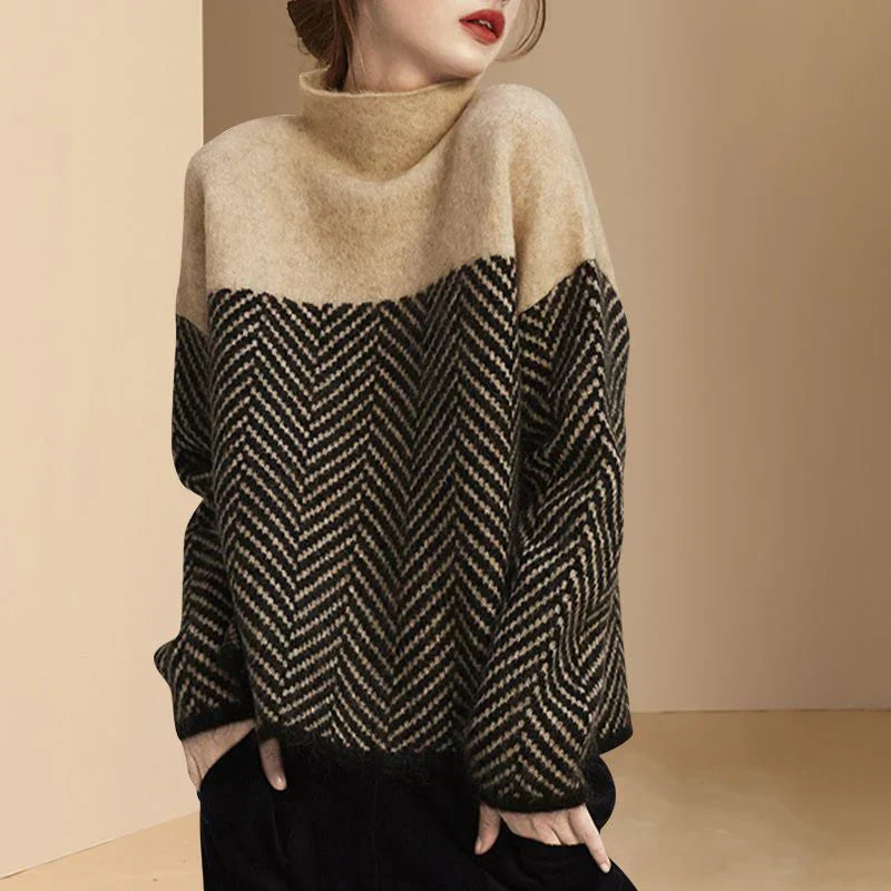 Livia - Pullover mit fischgrätenmuster und hohem kragen