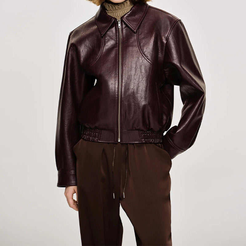 Sportliche Faux-Lederjacke für Damen mit elastischen Bündchen