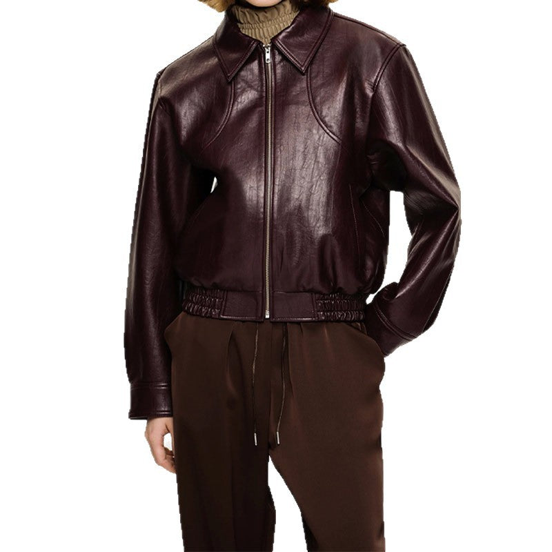 Sportliche Faux-Lederjacke für Damen mit elastischen Bündchen