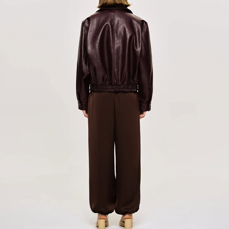 Sportliche Faux-Lederjacke für Damen mit elastischen Bündchen