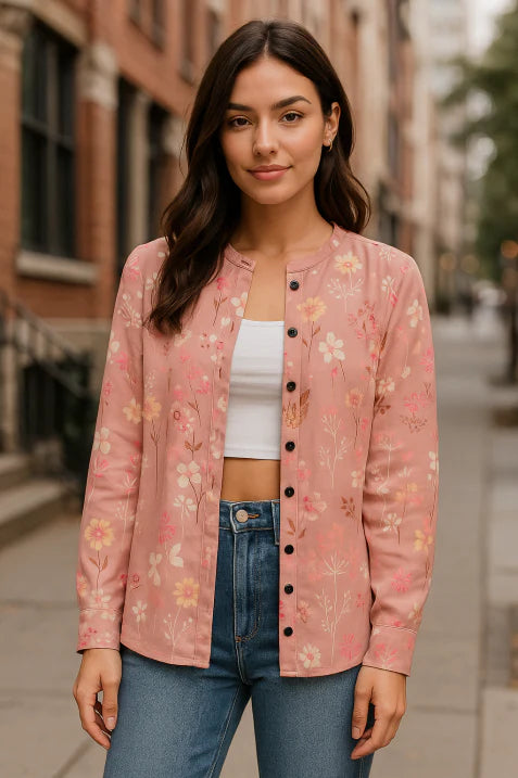Strickjacke mit Blumenmuster für Damen