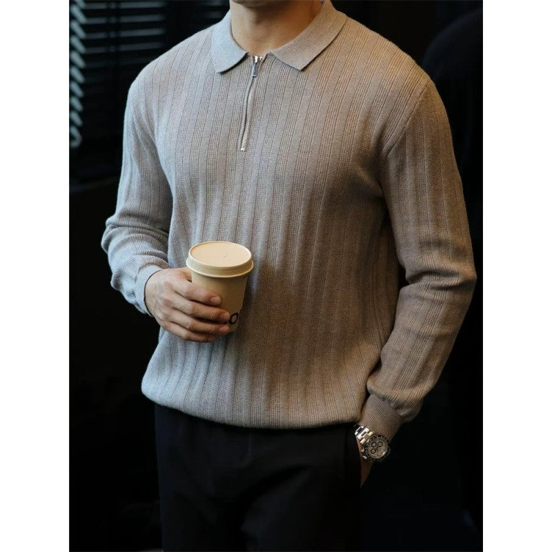 Strickpullover mit Kragen und Reißverschluss für Herren