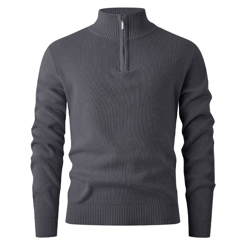 Komfortabler Strickpullover für Herren mit Zipper und Stehkragen