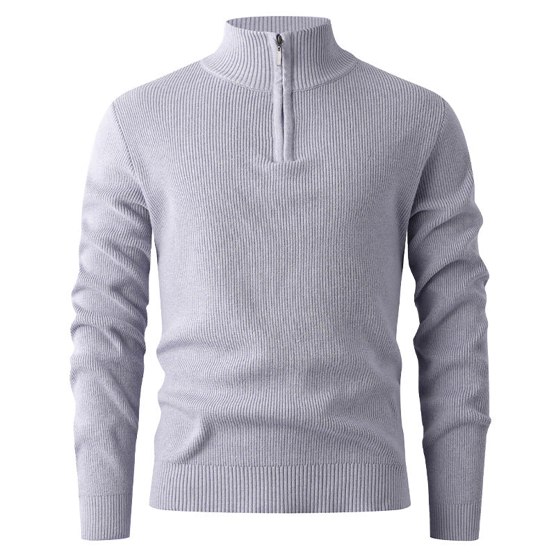 Komfortabler Strickpullover für Herren mit Zipper und Stehkragen