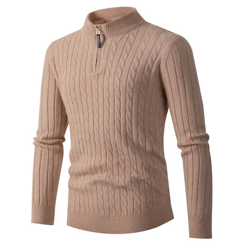 Herren Strickpullover mit Reißverschluss und eleganter Zopfmuster