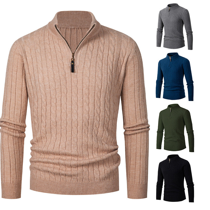 Herren Strickpullover mit Reißverschluss und eleganter Zopfmuster