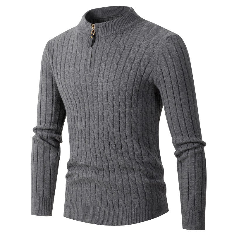 Herren Strickpullover mit Reißverschluss und eleganter Zopfmuster