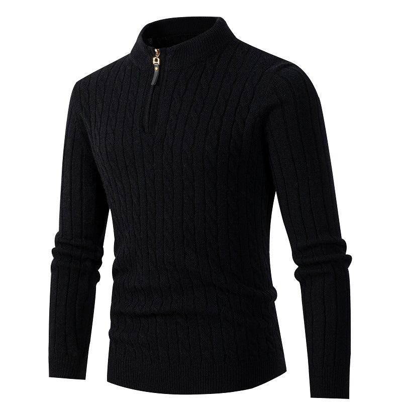 Herren Strickpullover mit Reißverschluss und eleganter Zopfmuster
