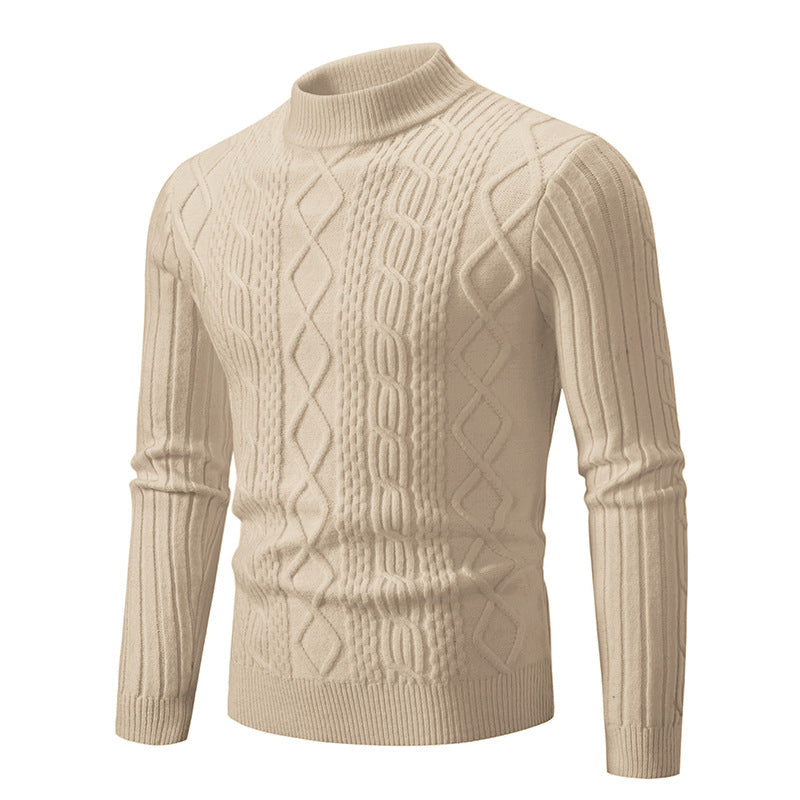 Herren Strickpullover mit Stehkragen und Zopfmuster