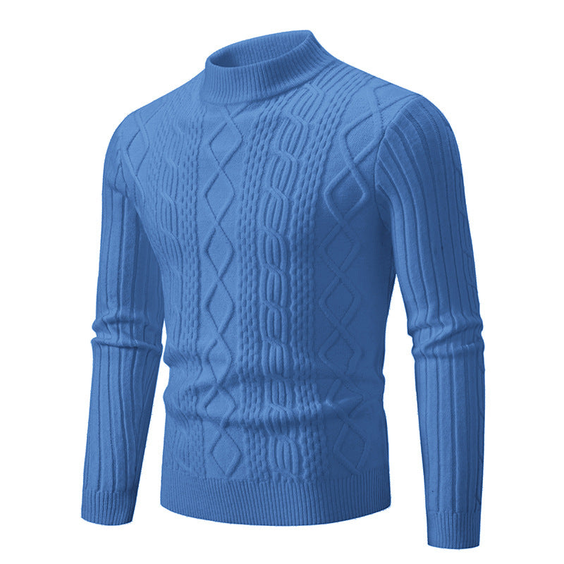 Herren Strickpullover mit Stehkragen und Zopfmuster