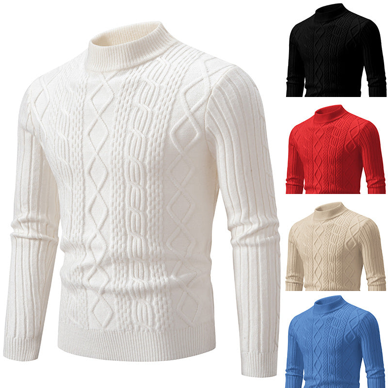 Herren Strickpullover mit Stehkragen und Zopfmuster
