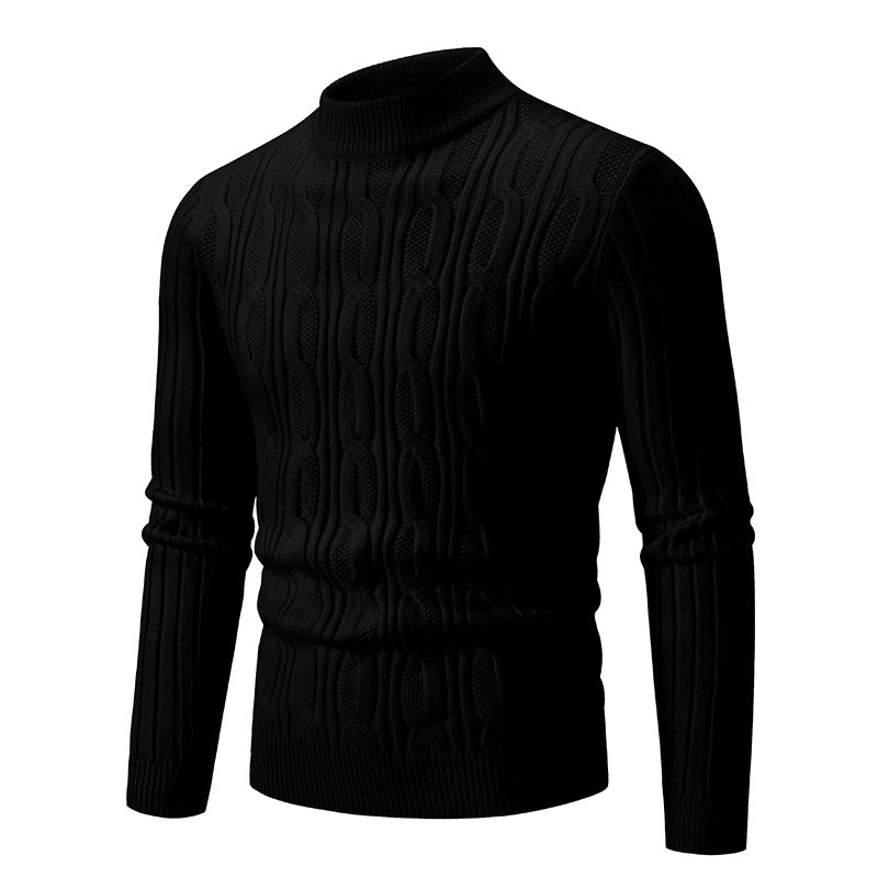 Herren Strickpullover mit hohem Kragen und Zopfmuster