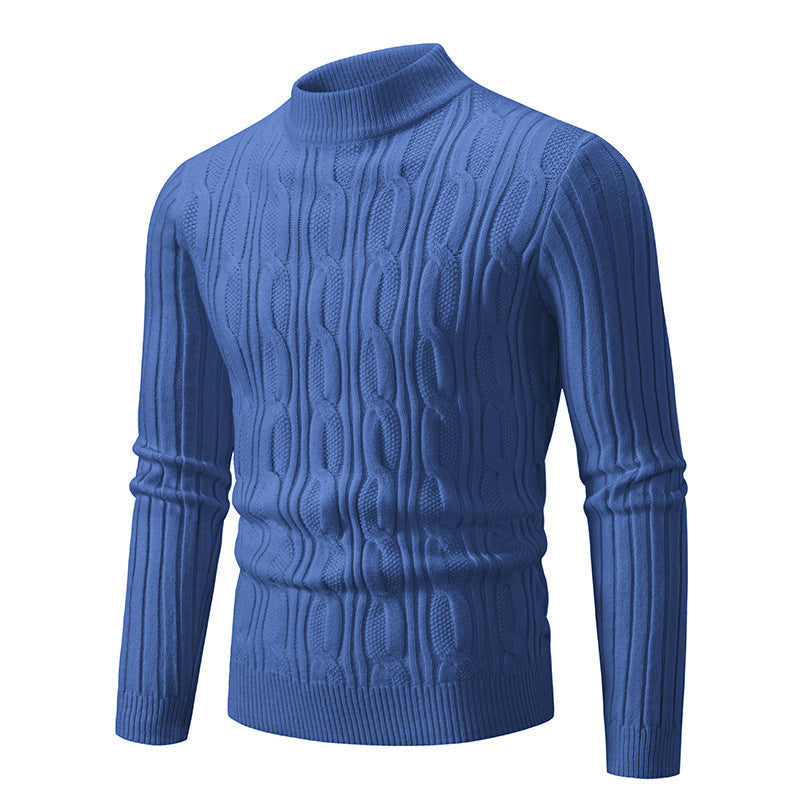 Herren Strickpullover mit hohem Kragen und Zopfmuster