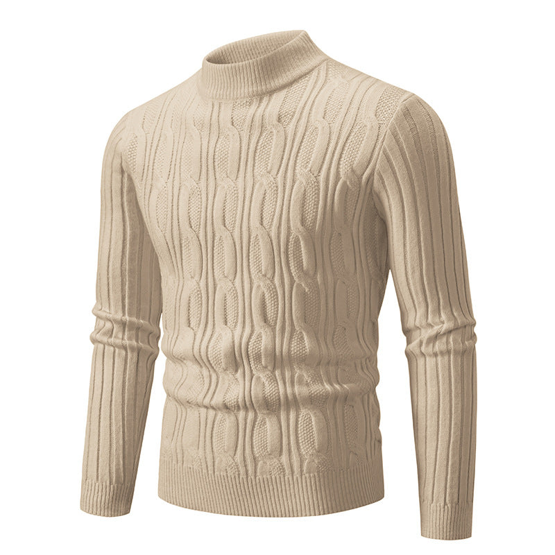 Herren Strickpullover mit hohem Kragen und Zopfmuster
