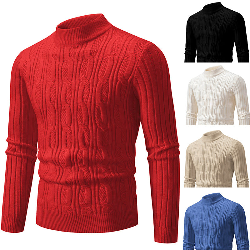 Herren Strickpullover mit hohem Kragen und Zopfmuster