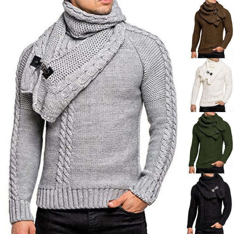 Herren Strickpullover mit integriertem Schal