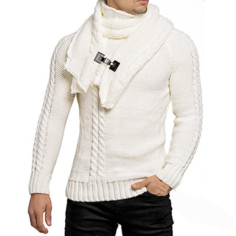 Herren Strickpullover mit integriertem Schal